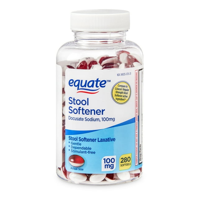 Equate Stool Softener Docusate Sodium Softgels, 100 mg, 280 Count ...