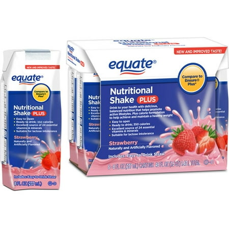 Equate Strawberry Nutritional Shake Plus, 8 FL OZ, 6 Count