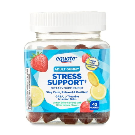 Equate Stress Support GABA L Theanine Dietary Supplement Gummies, Lemon Berry, 42 Count