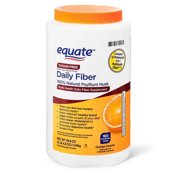 Equate Sugar-Free Daily Fiber Powder Orange Smooth, 36.8 oz, Compare to Metamucil 4-in-1 Multihealth Fiber