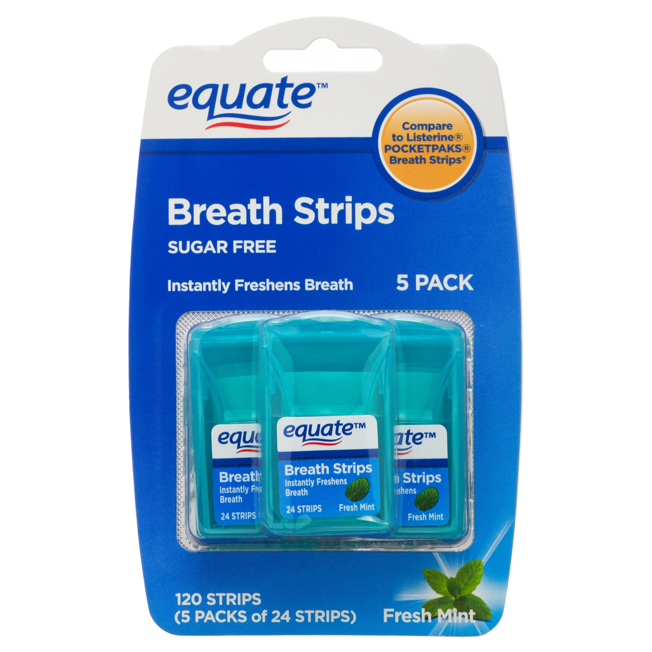 Equate Sugar Free Breath Strips, Fresh Mint, 24 Strips, 5 Pack