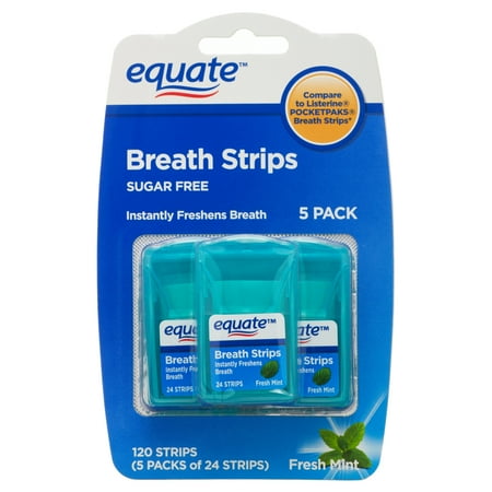 Equate Sugar Free Breath Strips, Fresh Mint, 24 Strips, 5 Pack