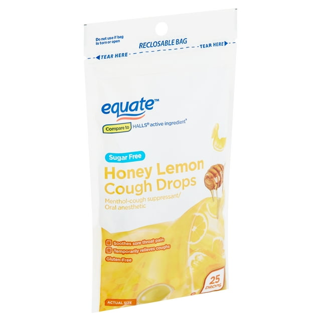 Equate Sugar Free Honey Lemon Cough Drops, 25 Count