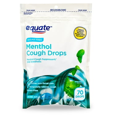 Equate Sugar Free Sore Throat and Cough Relief Menthol Cough Drops, Menthol Flavor, 70 Count, Compare to HALLS® Mountian Menthol Active Ingredient