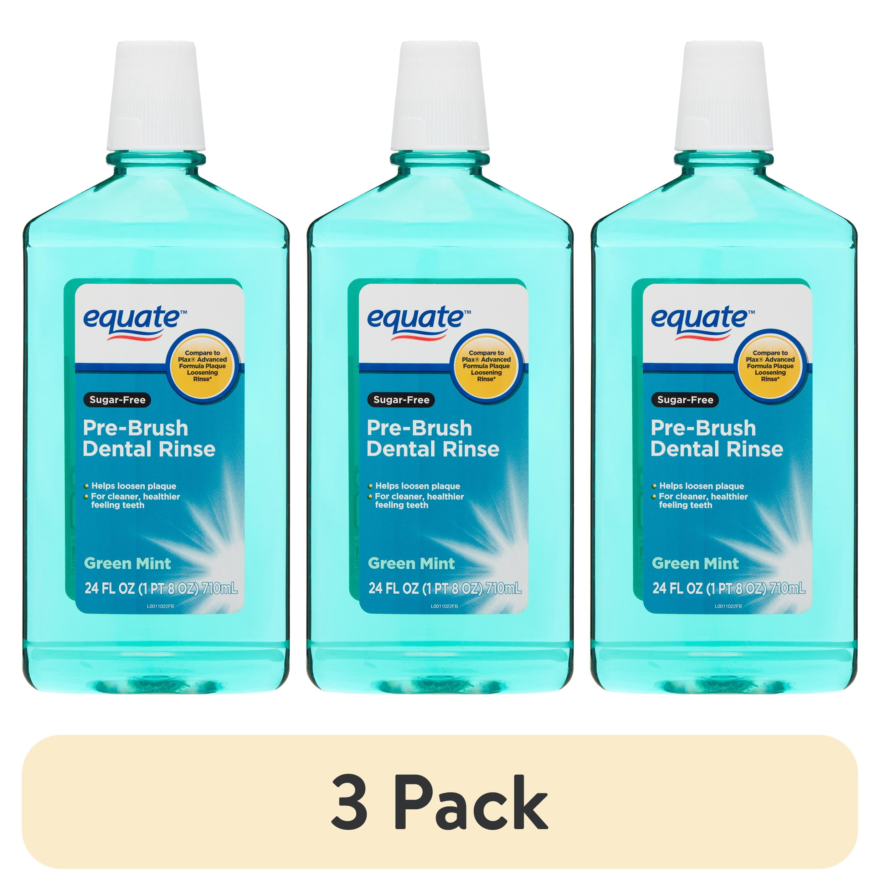 (3 pack) Equate SugarFree PreBrush Dental Rinse, Green Mint, 24 fl oz