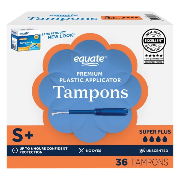 Equate Tampons with Premium Plastic Applicators, Unscented, Super Plus, 36 Count
