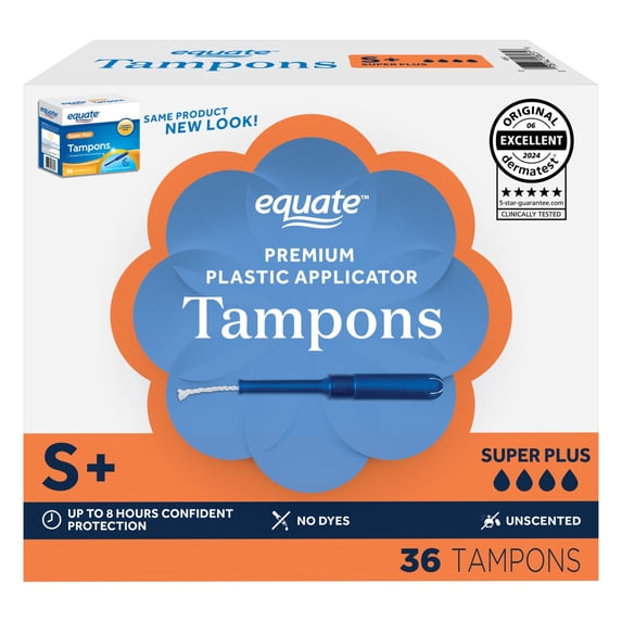 Equate Super Plus Tampons with Premium Plastic Applicators, Unscented, 36 Count