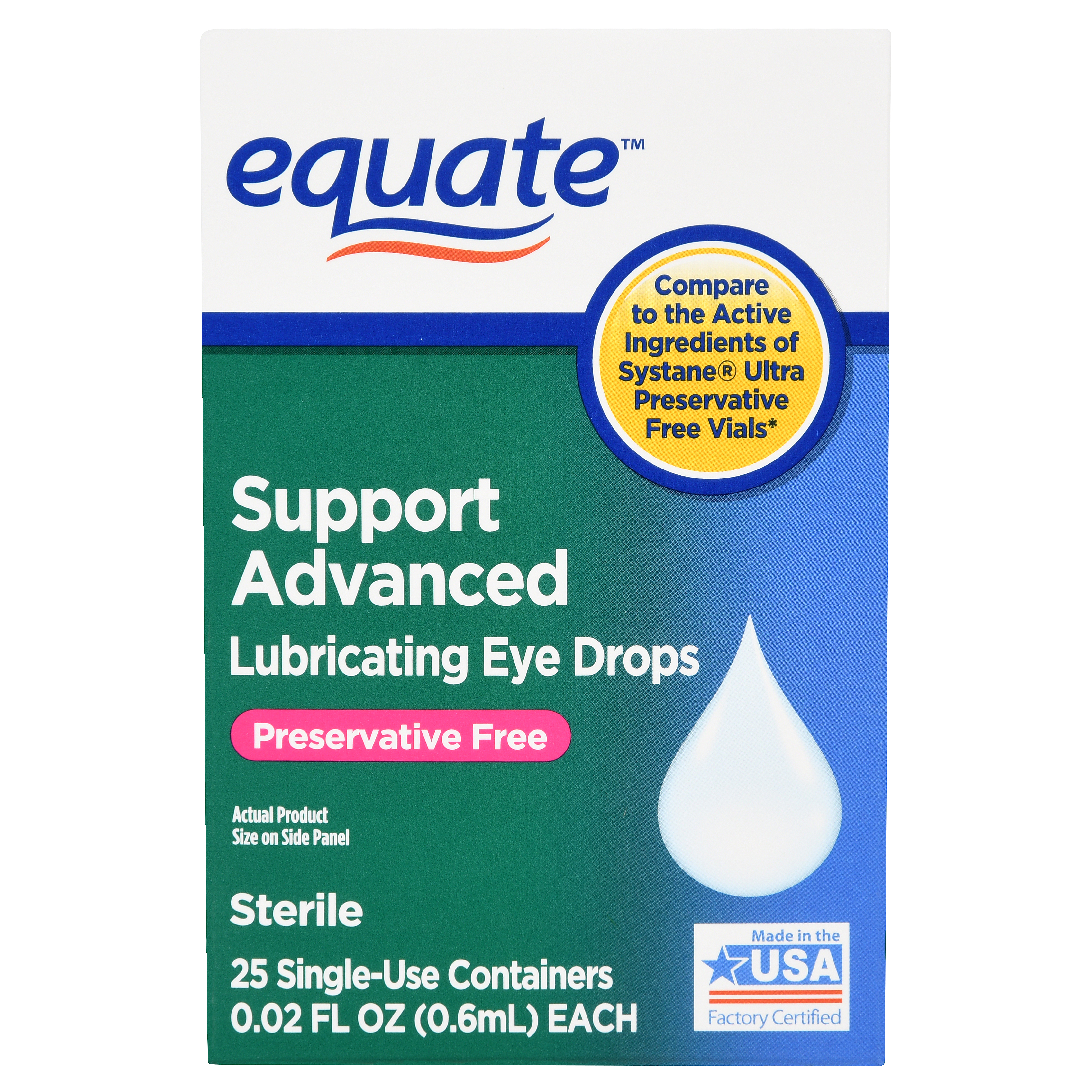 Equate Support Advanced Lubricating Eye Drops, 0.02 fl oz, 25 Count