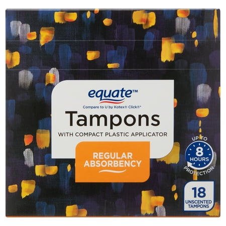 Equate Tampons with Compact Plastic Applicators, Unscented, Regular (18 Count)