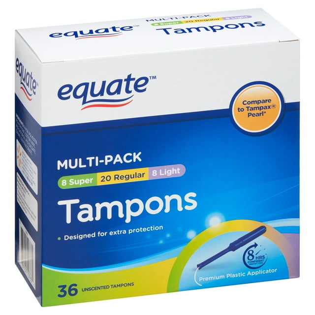 Equate Tampons with Plastic Applicator, Unscented, Light, Regular and