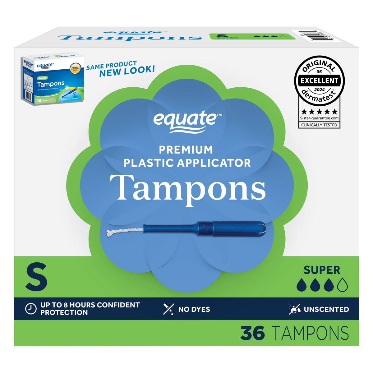 Equate Tampons with Premium Plastic Applicators, Unscented, Super (36 Count)