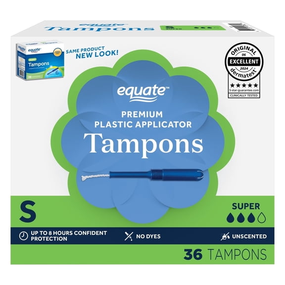 Equate Super Tampons with Premium Plastic Applicators, Unscented, 36 Count