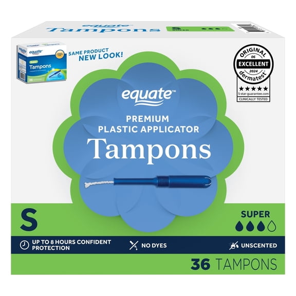 Equate Tampons with Premium Plastic Applicators, Unscented, Super (36 Count)