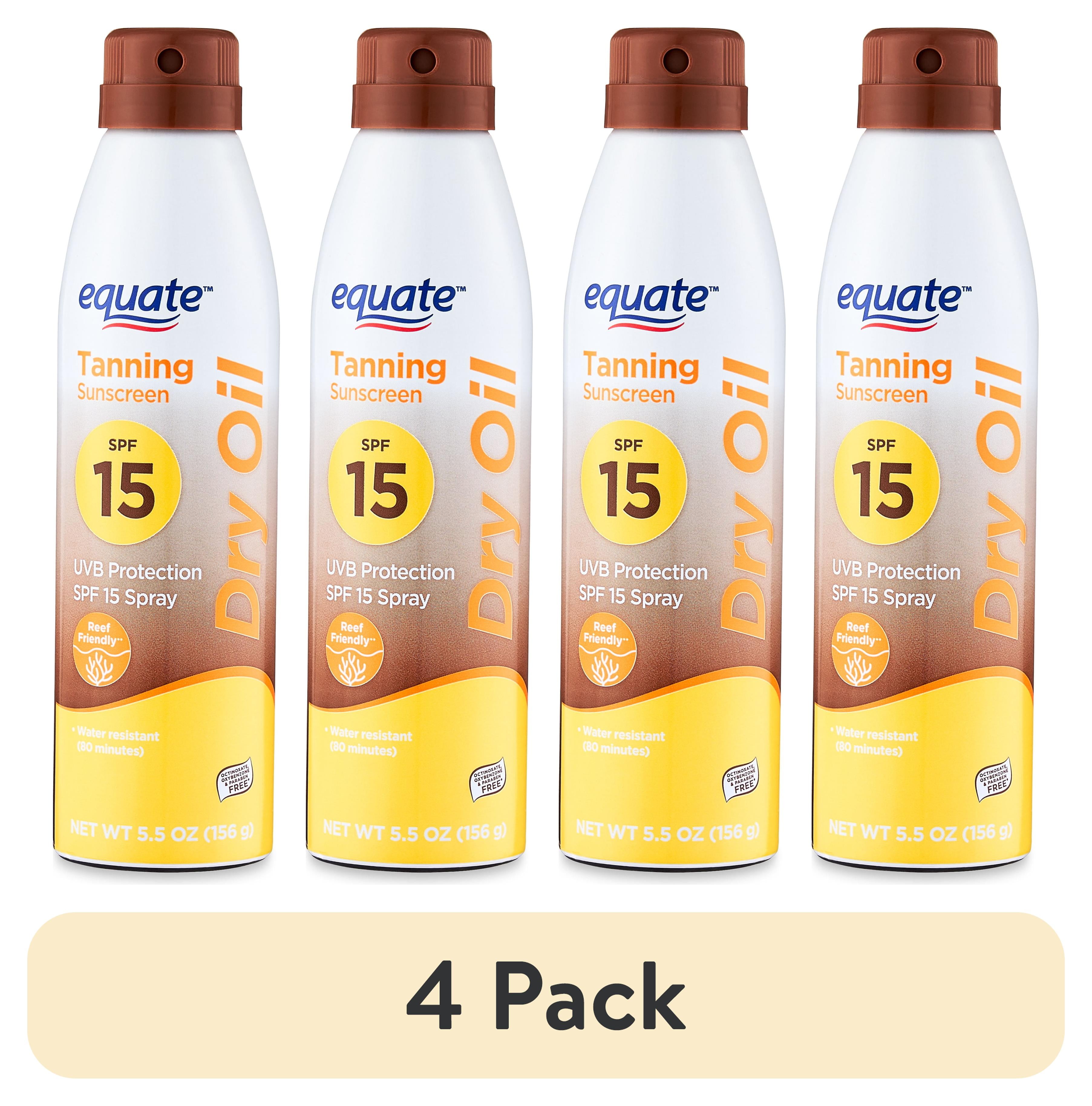 (4 pack) Equate Tanning Dry Oil Sunscreen, SPF 15, 5.5 oz