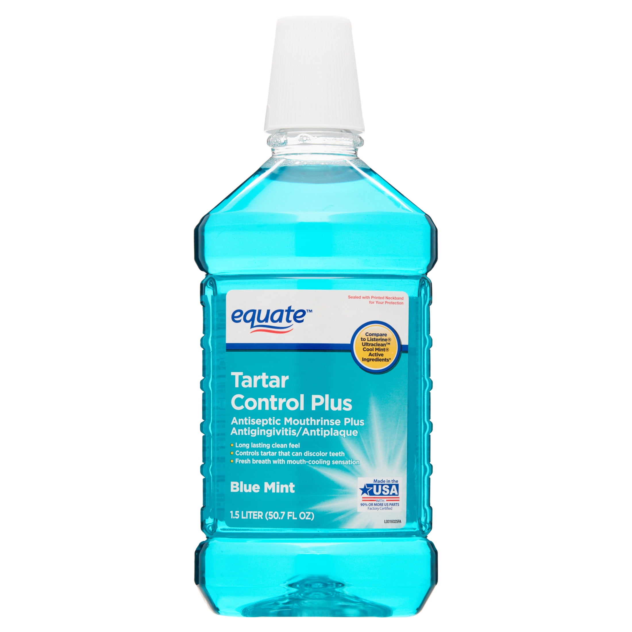 Equate Tartar Control Plus Antiseptic Mouthrinse Plus Antigingivitis/Antiplaque, Blue Mint, 50.7 fl oz