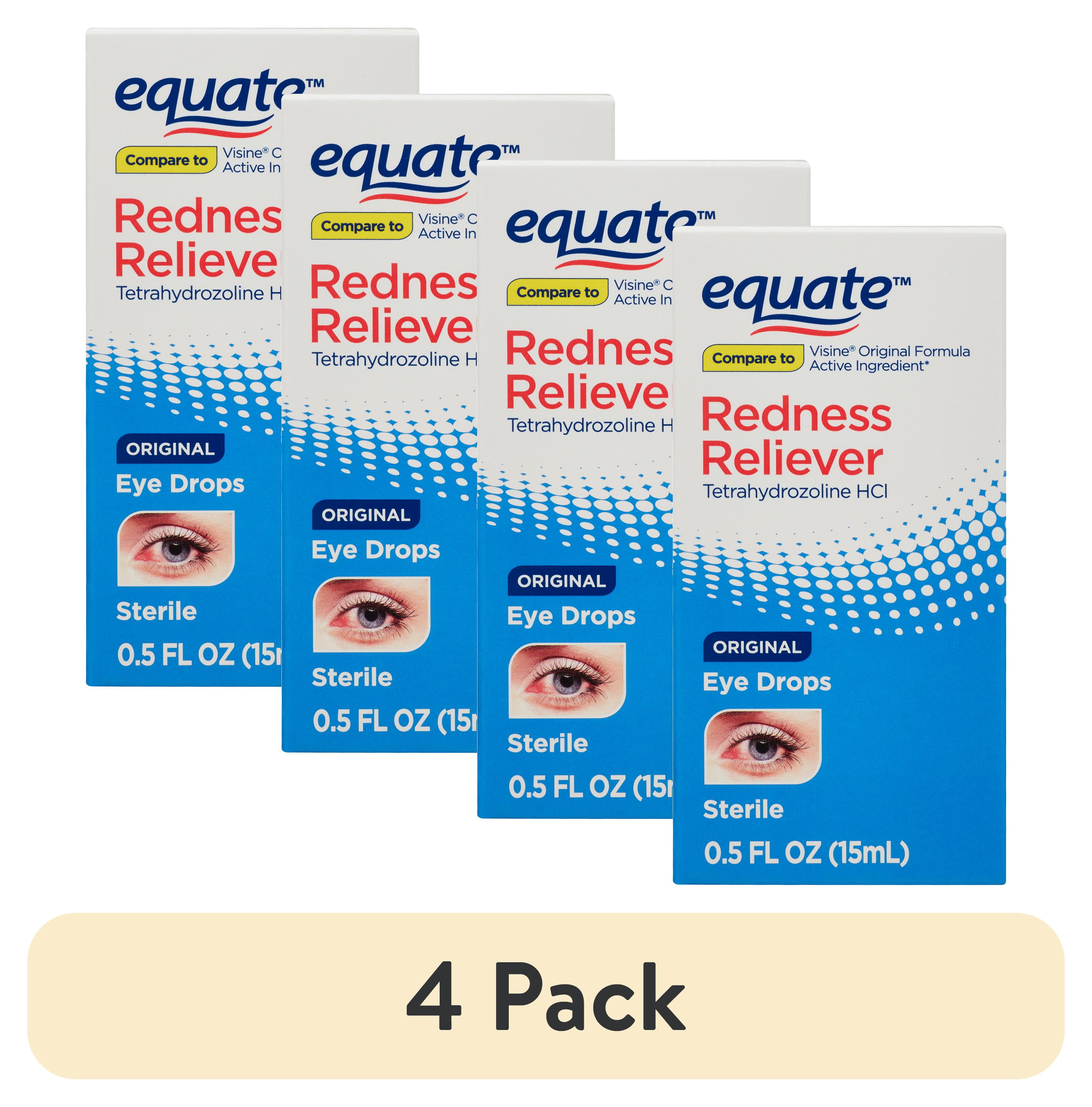 (4 pack) Equate Tetrahydrozoline HCl Original Redness Reliever Eye Drops,  0.5 fl oz