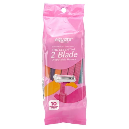 Equate Women's 2 Blade Disposable Razors, Color May Vary (10 Count), Compare to BIC® Silky Touch®