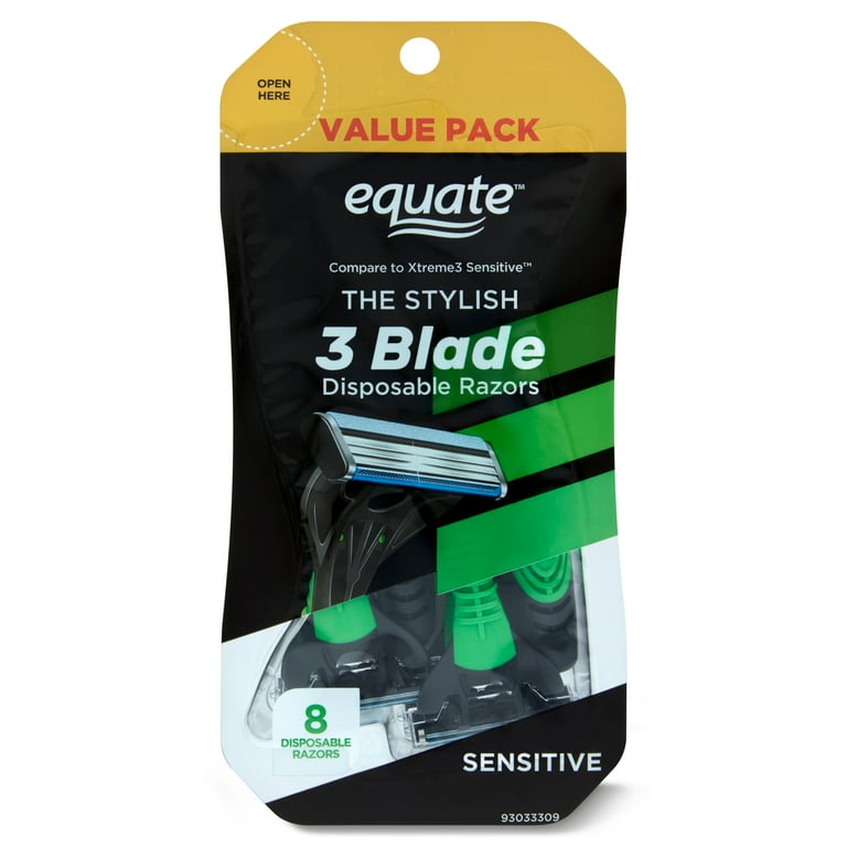 Equate Men's 3 Blade Disposable Razors, Sensitive (8 Count