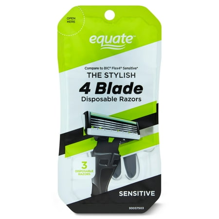 Equate The Stylish 4 Blade Disposable Razors for Men, 3 Count