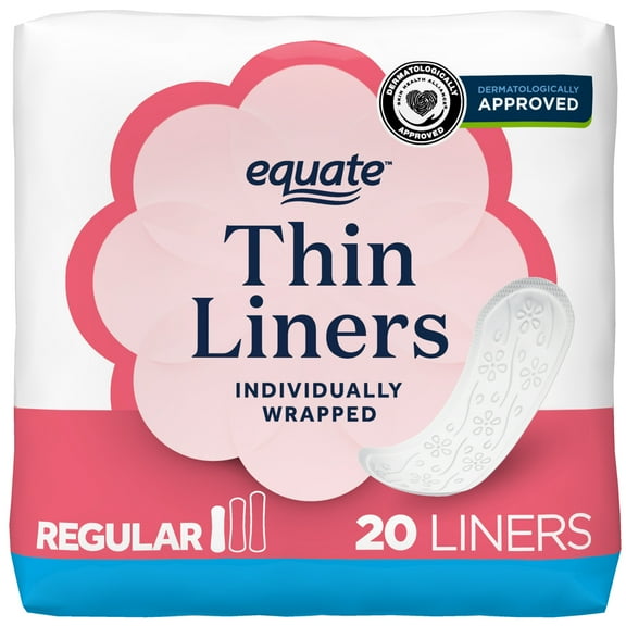Equate Thin Panty Liners, Regular Length, Individually Wrapped, Unscented, Compare to Always (20 Count)
