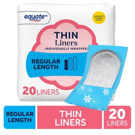 Equate Thin Panty Liners, Regular Length, Unscented, Individually Wrapped, Compare to Always®, 20 Count