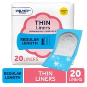Equate Thin Panty Liners, Regular Length, Individually Wrapped, Compare to Always, 20 Count