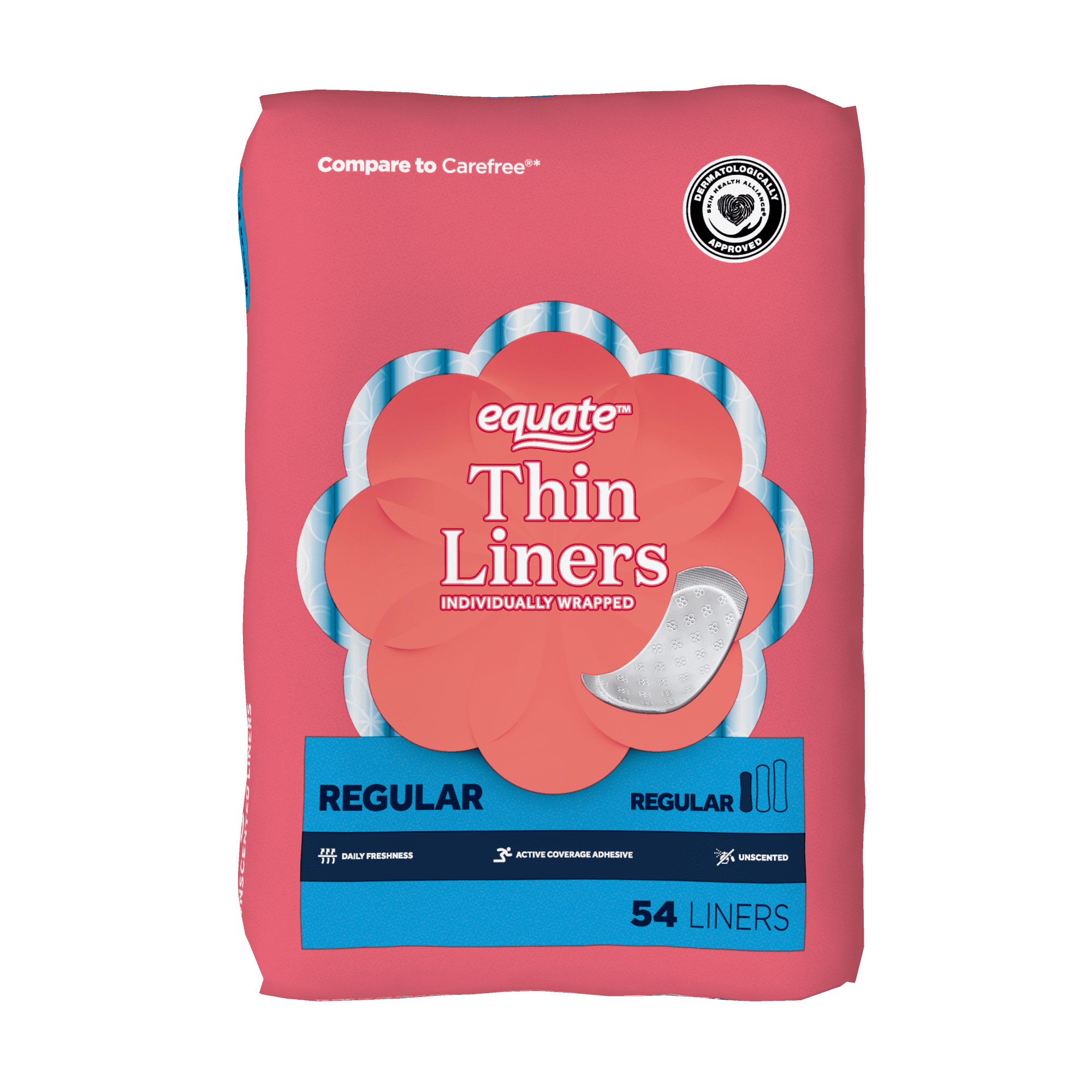 Equate Individually Wrapped Thin Liners, Size Regular (54 Count)