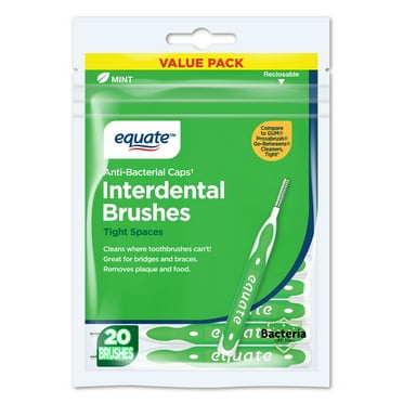 Equate Interdental Brushes with Anti-Bacterial Caps for Tight Spaces (20 Count), Compare to GUM® Proxabrush® Go-Betweens® Cleaners, Tight