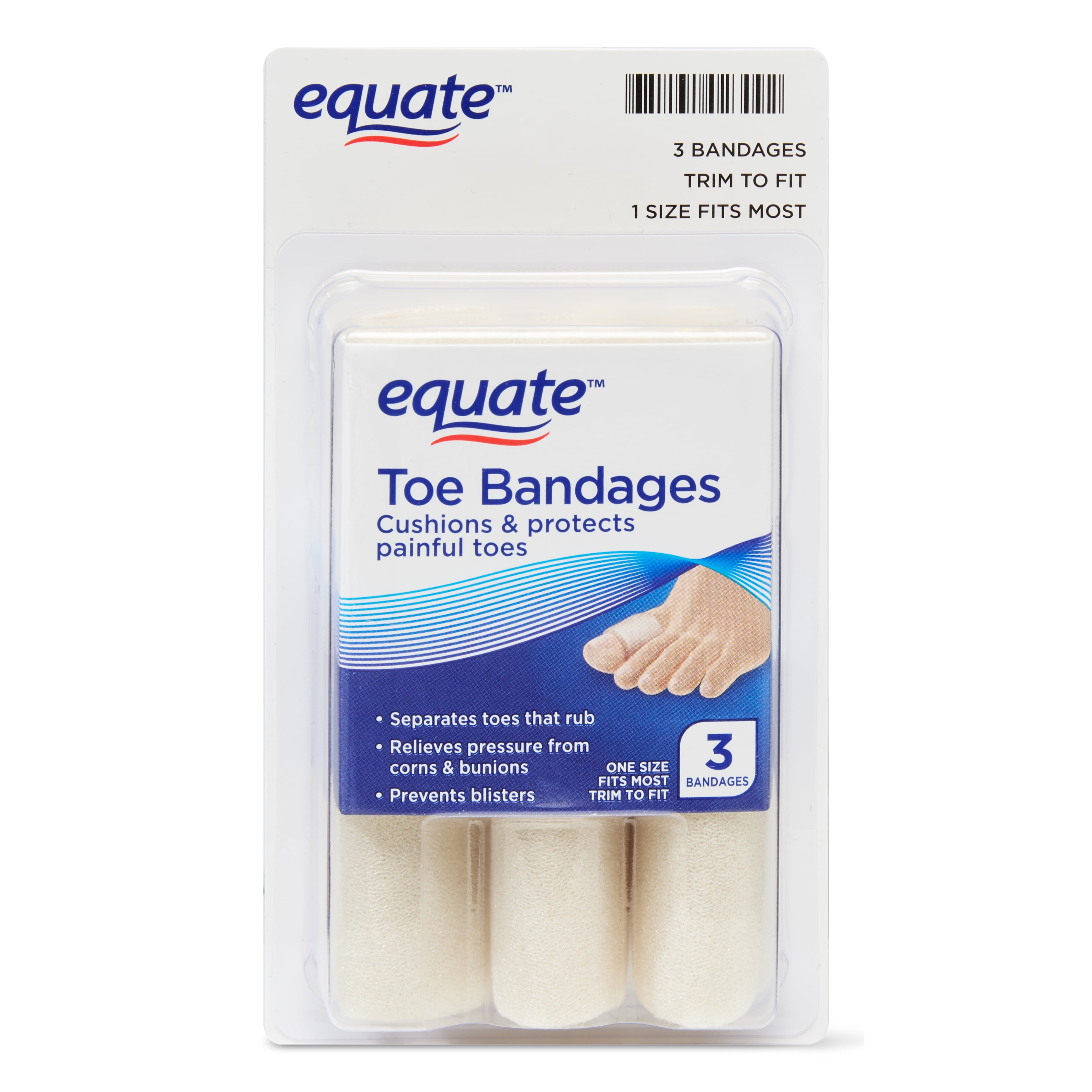 (3 pack) Equate Toe Bandages Cushion & Protect Corns and Bunions, 3 Ct