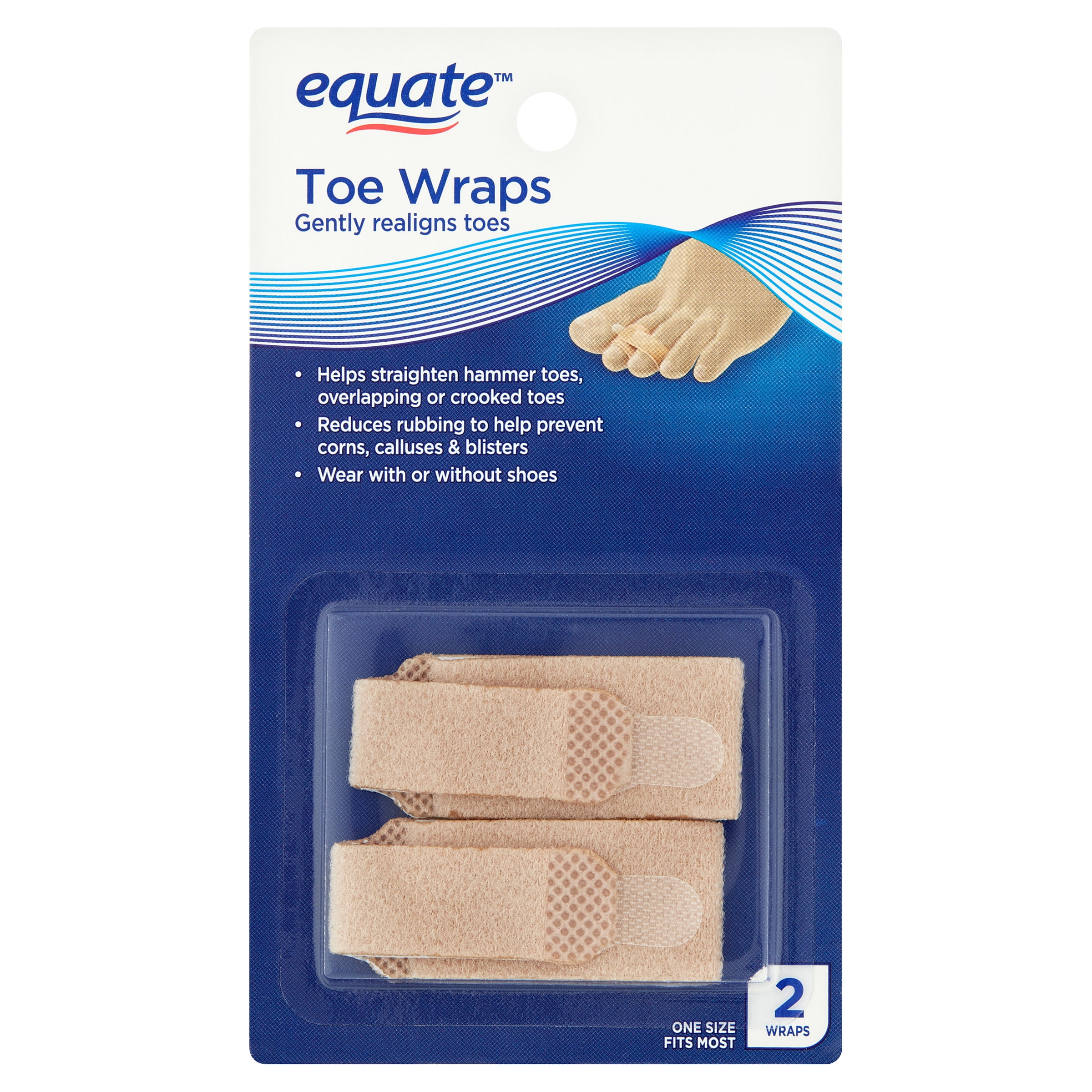 Equate Toe Wraps Beige Color, 2 Count, One Size Fits Most