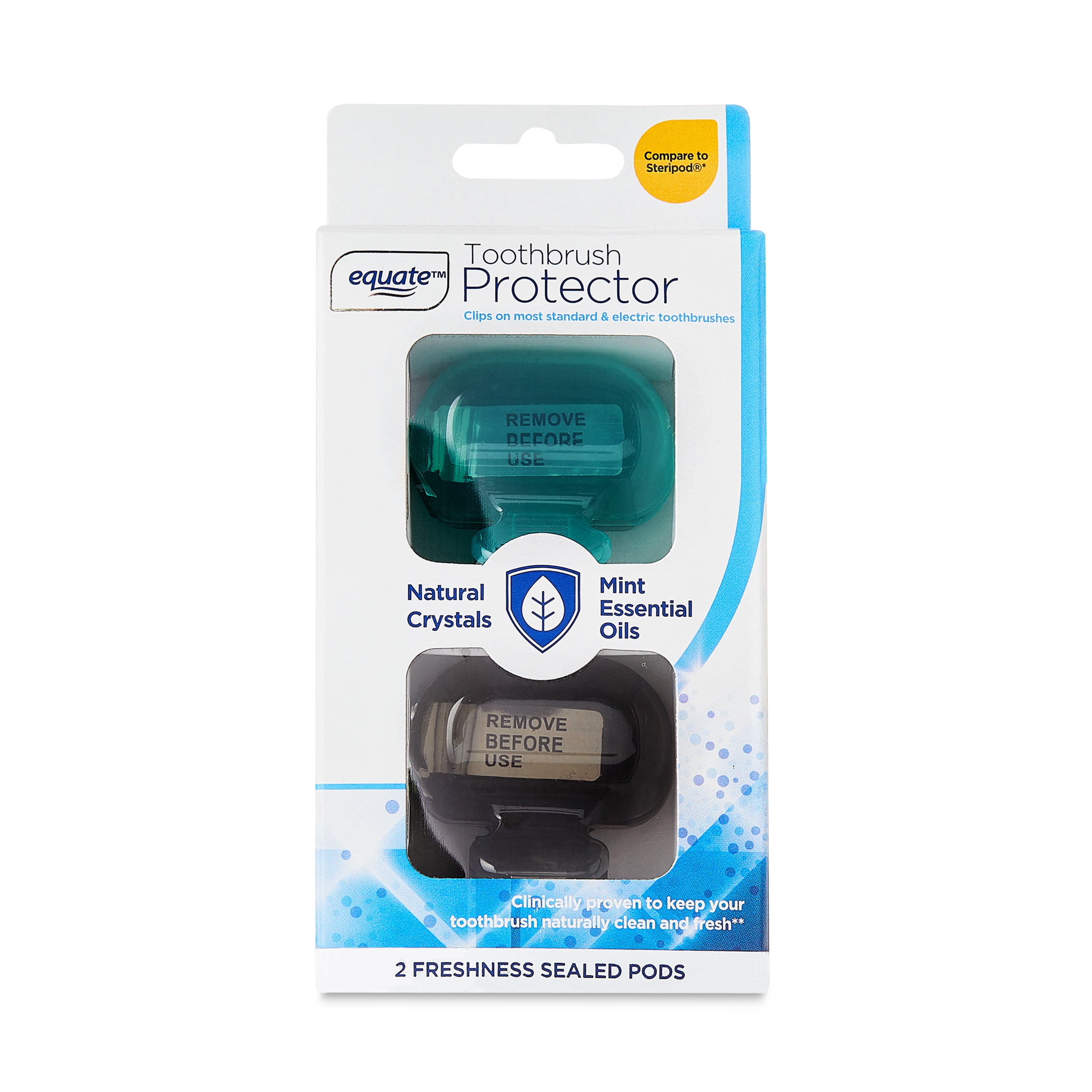 Equate Clip-on Toothbrush Protector with Sealed Pods, Mint Scent, 2 Count