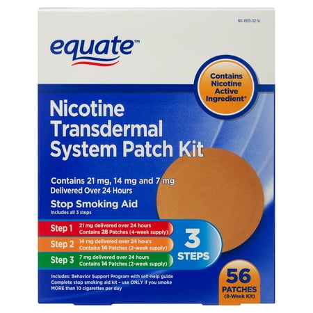 Equate Transdermal System Nicotine Patch 3-Step Kit, 56 Count