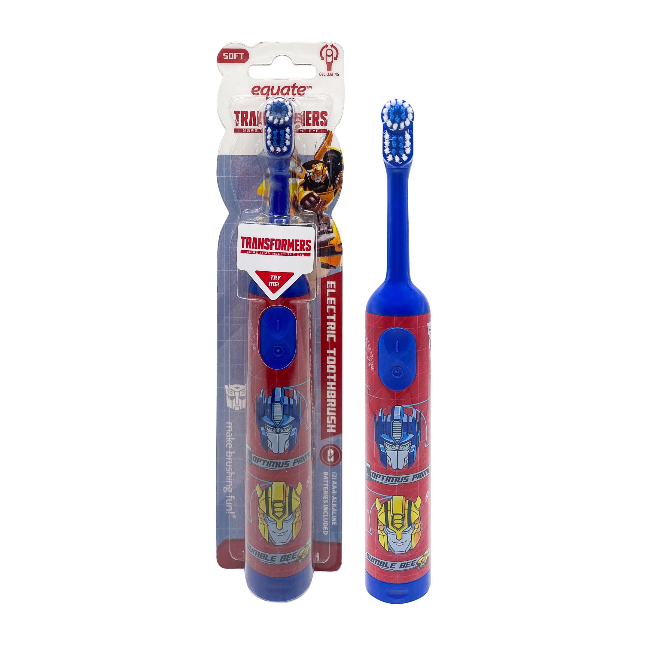 Equate Transformers Oscillating Electric Toothbrush, Battery Powered, Soft Bristles (1 Brush, 2 AAA Batteries)