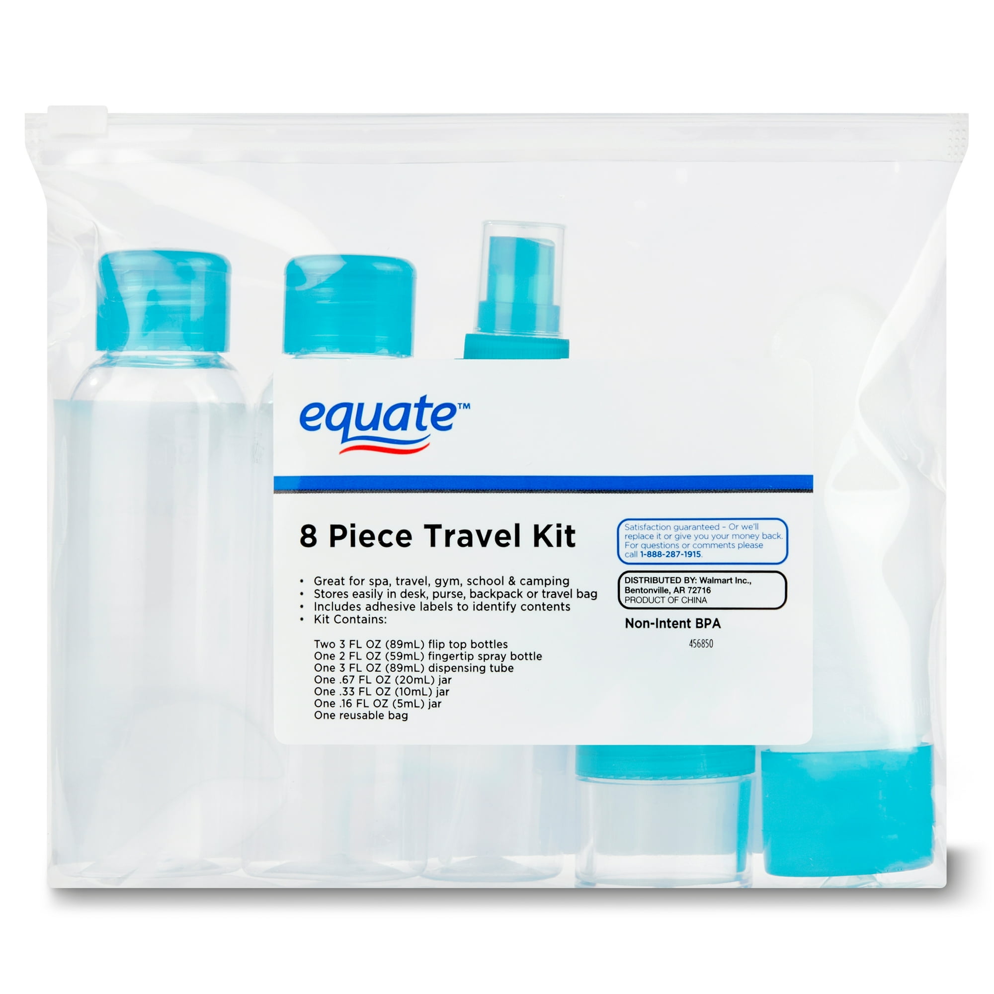 Equate 8-Piece Travel Kit, Colors May Vary