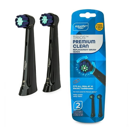 Equate Trios Premium Clean Replacement Heads for Oral-B iO Electric Toothbrushes, Black, 2 Count