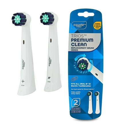 Equate Trios Premium Clean Replacement Heads for Oral-B iO Electric Toothbrushes, White, 2 Count