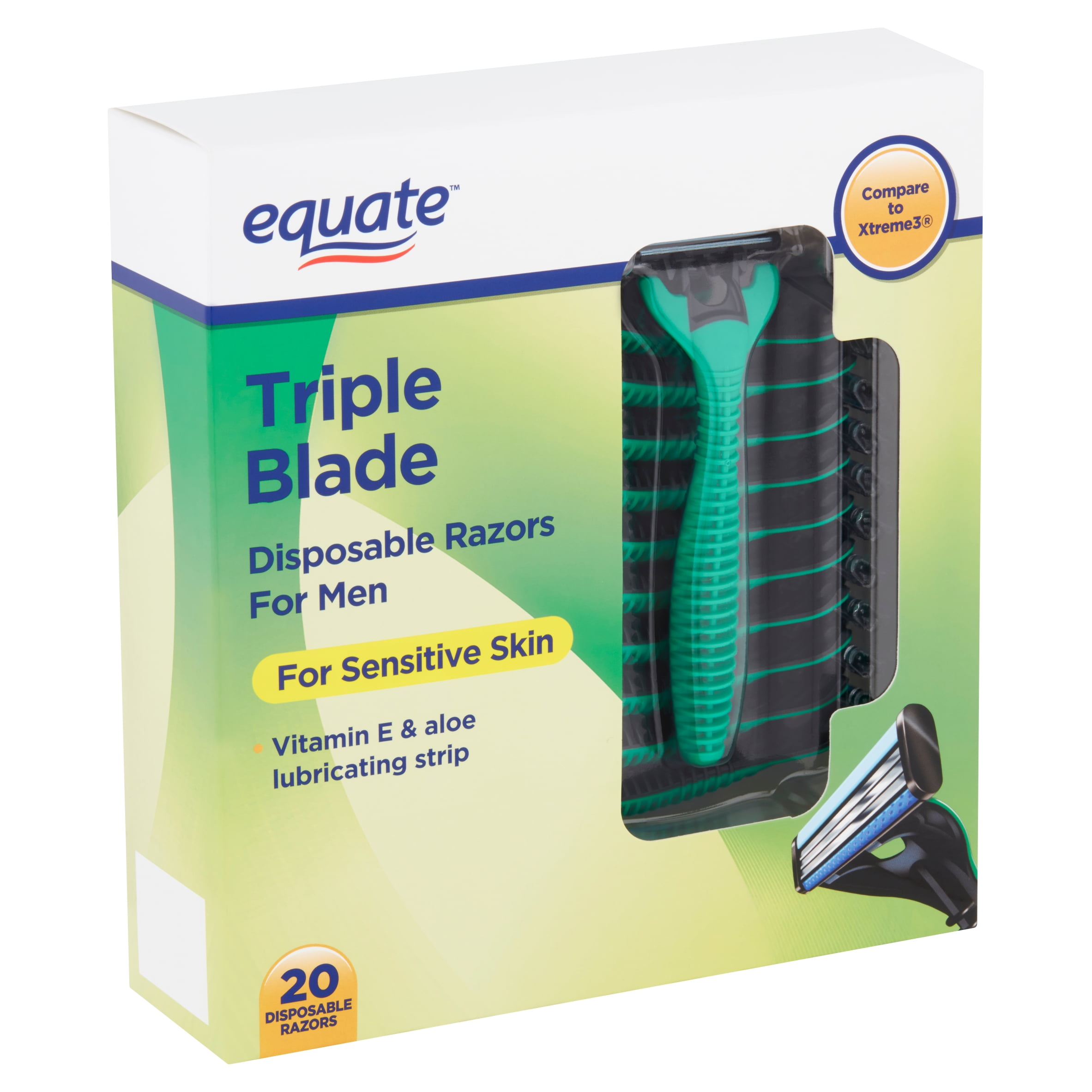 Equate Triple Blade Disposable Razors for Men, 20 count