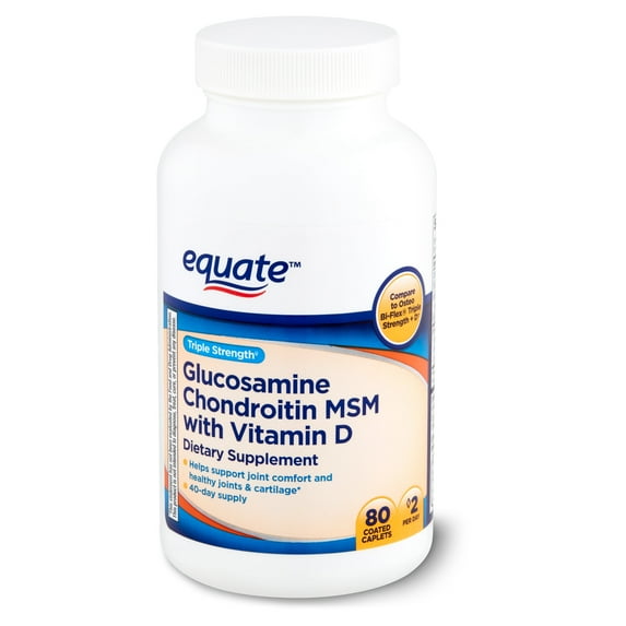 Equate Glucosamine Chondroitin MSM + Vitamin D Coated Caplets, 80 Ct