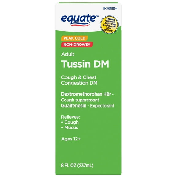 Equate Tussin Cough Syrup DM, Cough Suppressant and Expectorant, Wild Cherry Flavor , 8 fl. oz.