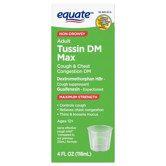 Equate Tussin DM Cough & Congestion Relief Medicine for Adults, Raspberry Menthol Flavor, 4 fl oz