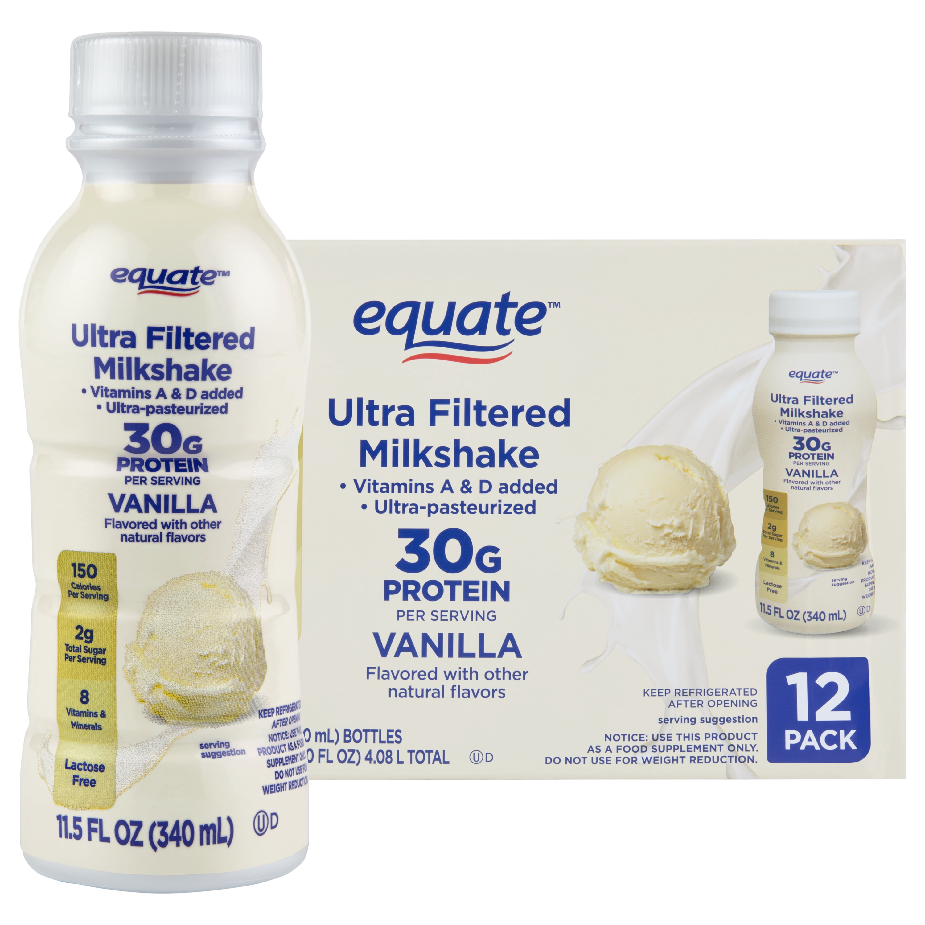 Equate Ultra-Filtered Protein Milkshake, Vanilla, 11.5 fl oz, 12 Count