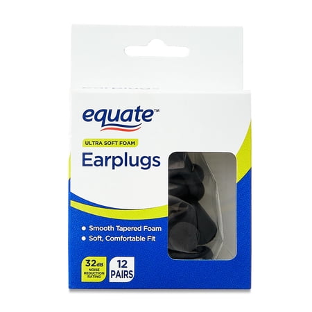 Equate Ultra Soft Foam Earplugs, 32dB Noise Reduction Rating, 12 Pairs