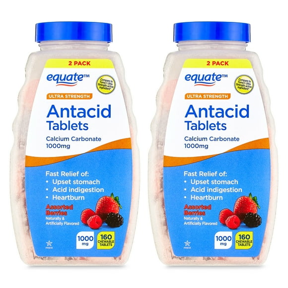 Equate Ultra Strength Antacid Assorted Berries Chewable Tablets. Twin Pack, 160 Count, Compare to Tums Ultra Strength Active Ingredient
