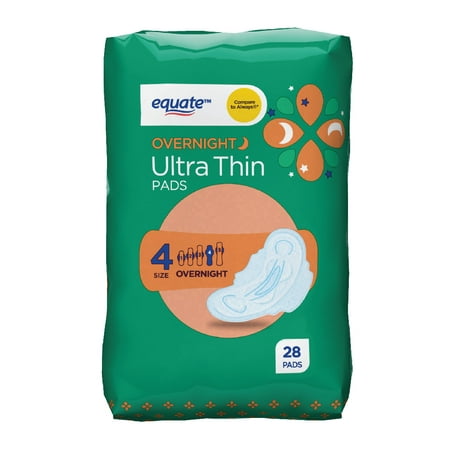 product image of Equate Ultra Thin Pads with Flexi-Wings, Size 4, Overnight, Unscented (28 Count)