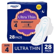Equate Ultra Thin Pads with Flexi-Wings, Overnight Absorbency, Size 4, 28 Count