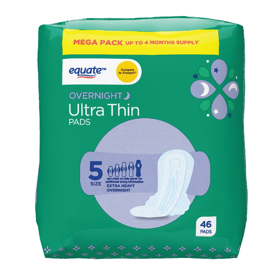 Equate Ultra Thin Pads with FlexiWings, Unscented, Extra Heavy Overnight (46 Count)
