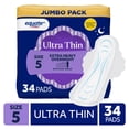 thumbnail interactive-video image 1 of Equate Ultra Thin Pads with Flexi-Wings, Extra Heavy Overnight Absorbency, Size 5, 34 Count, 1 of 12