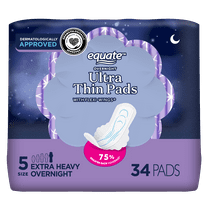 Equate Overnight Ultra Thin Pads with Wings, Size 5, Extra Heavy Overnight Protection (34 Count)