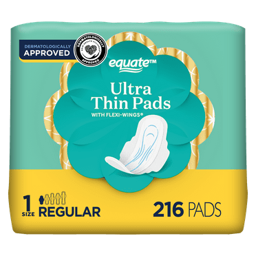 Equate Ultra Thin Pads with Flexi-Wings, Unscented, Regular Absorbency (216 Count)