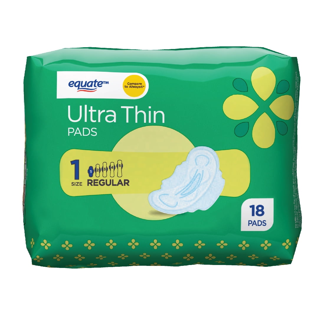 Equate Ultra Thin Pads with FlexiWings, Unscented, Regular, Size 1 (18 Count)